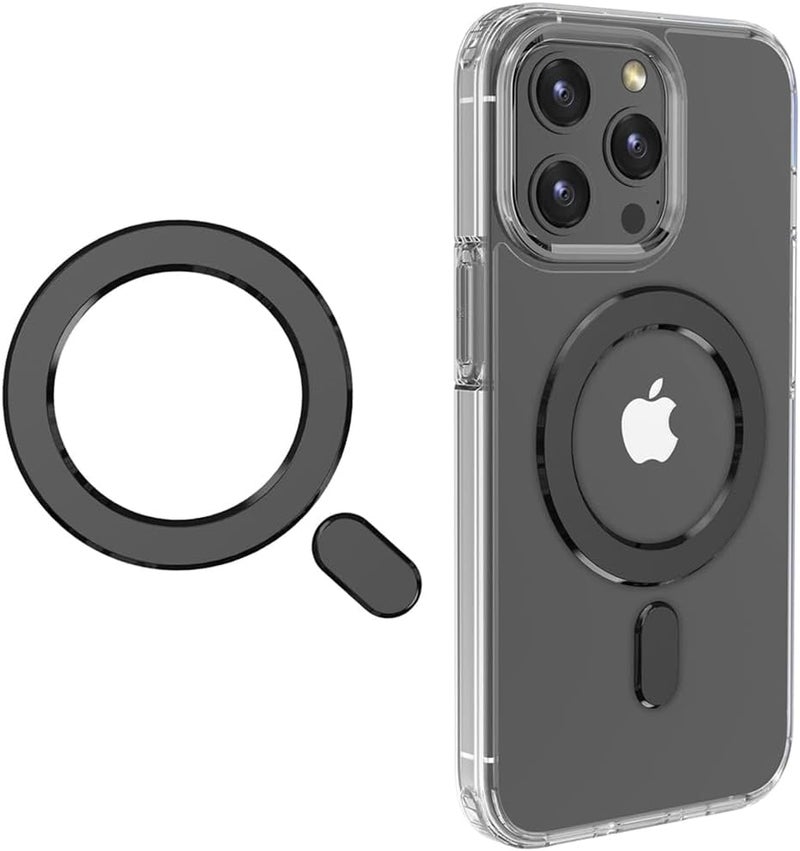 Metal Rings,Ultra-Thin(0.4mm) for MagSafe Sticker,Magnetic Adapter,Phone Cases&Wireless Charger,Compatible with iPhone 16/15/14/13,Galaxy S24/S23/S22/Kindle (Black 1PCS Magnet Ring)